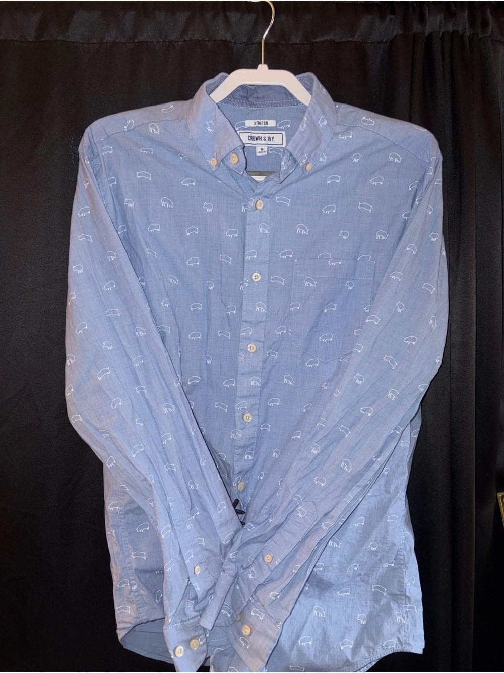 crown & ivy Light Blue Button-Down Shirt with Subtle White Print